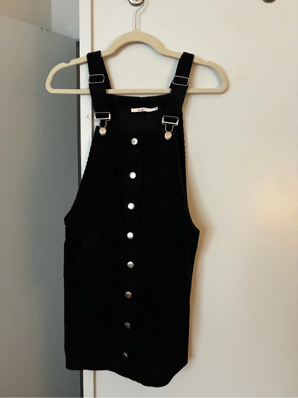 mi ami Black Corduroy Button-Front Pinafore Mini Dress